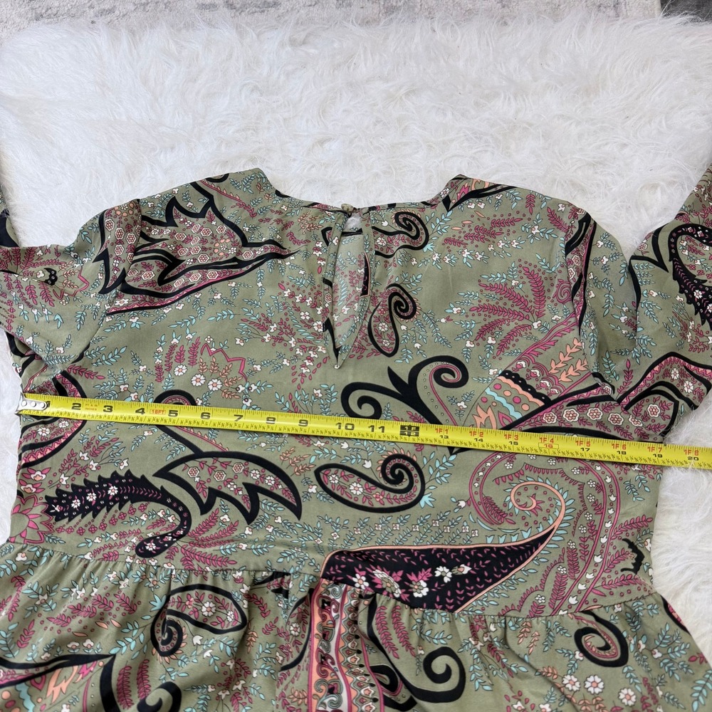 Paani Sage Green Paisley Tiered Babydoll Dress Long Sleeve Boho Mini Small - Picture 6 of 7